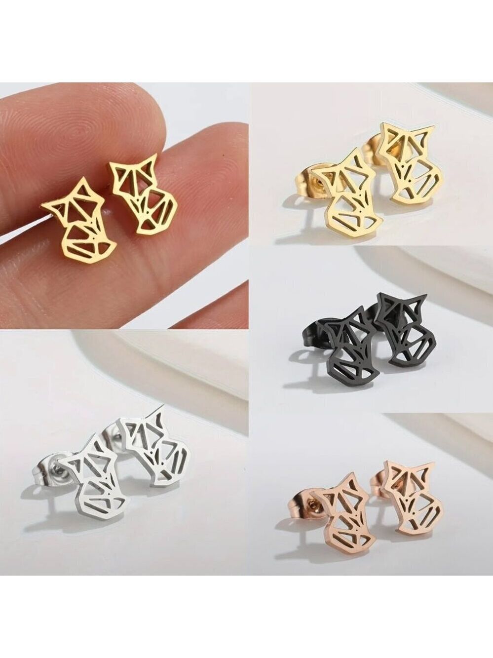 Full Body Fox Face Stainless Steel Stud Earrings #1486